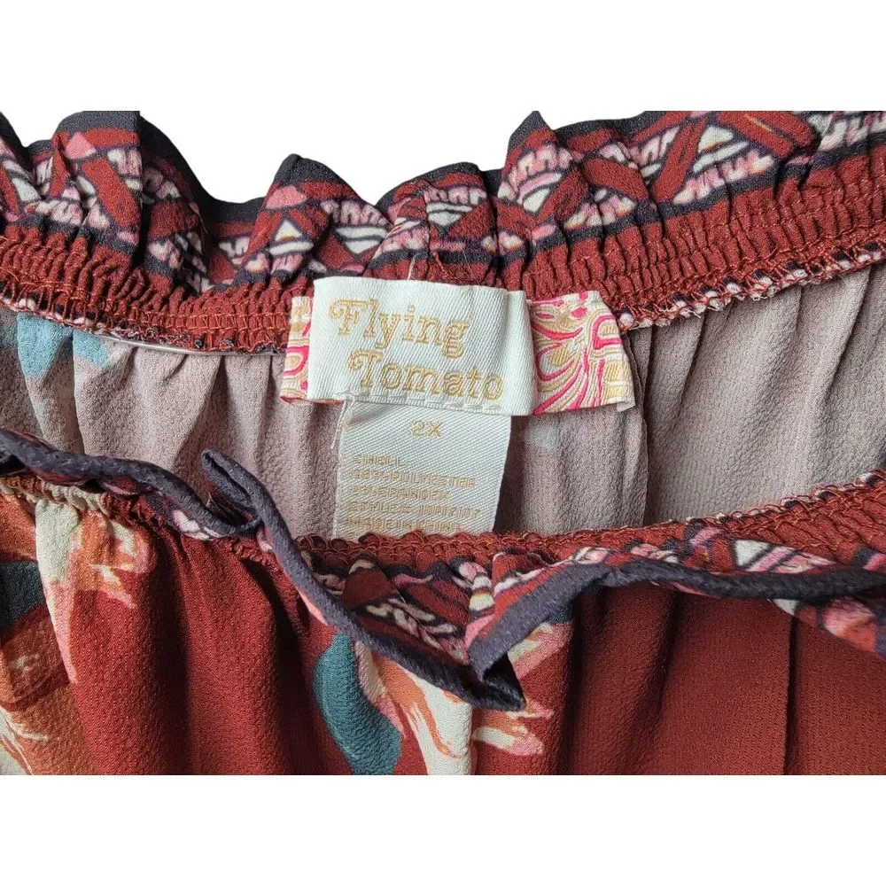 Flying Tomato Womens Plus Size 2X Bohemian Dress Red Floral ‎ Off Shoulder